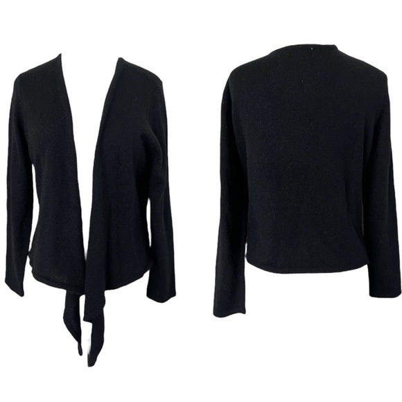 Vintage Norm Thompson Black Open Drape Front Angora Blend Cardigan Sz L Capsule - Picture 2 of 4